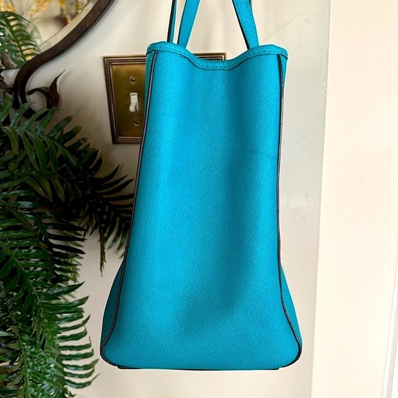 Michael Kors Saffiano Leather Jet Set Large Tote Turquoise Blue Shoulder Bag - Picture 5 of 16